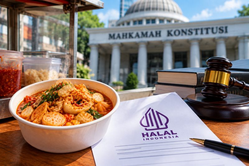 Ilustrasi pedagang seblak dan persoalan sertifikasi halal yang diajukan ke Mahkamah Konstitusi (MK).

Teks ALT: