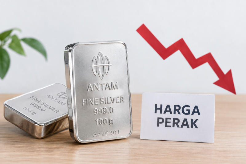 Ilustrasi perak batangan Antam yang menunjukkan penurunan harga pada perdagangan 9 September 2026.