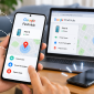 Ilustrasi pelacakan HP Android yang hilang menggunakan Google Find Hub melalui ponsel dan komputer.( Foto : ilustrasi Gambar AI)