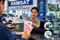 Ilustrasi pembayaran pajak kendaraan bermotor di kantor Samsat. (Foto: Ilustrasi/AI)