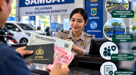 Ilustrasi pembayaran pajak kendaraan bermotor di kantor Samsat. (Foto: Ilustrasi/AI)