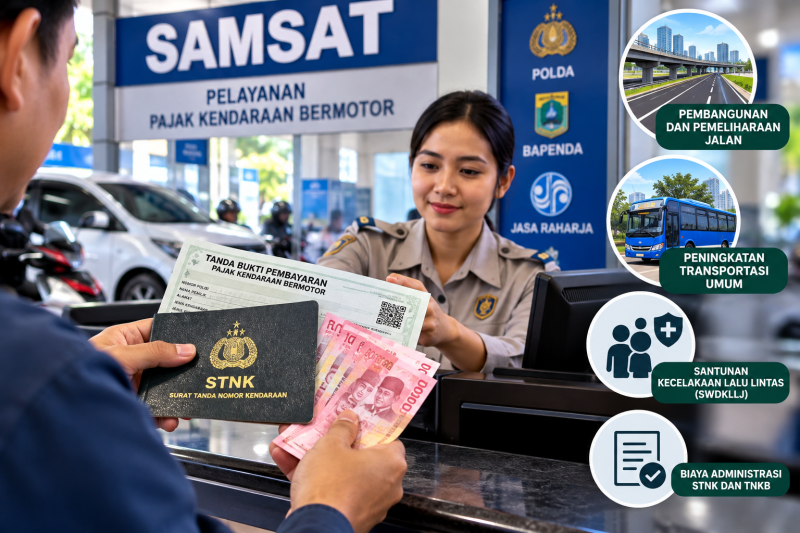 Ilustrasi pembayaran pajak kendaraan bermotor di kantor Samsat. (Foto: Ilustrasi/AI)