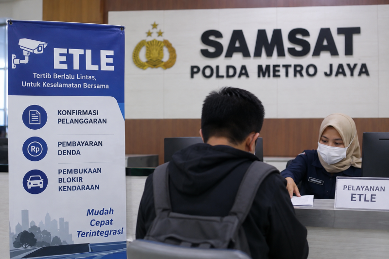 Layanan ETLE terintegrasi di Samsat Polda Metro Jaya. (Foto AI)