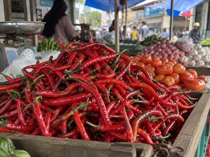 Ilustrasi cabai merah yang dijual di pasar Tanjung Bajure ( Foto Inbrita)