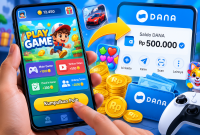 Ilustrasi game penghasil saldo DANA melalui aktivitas bermain dan pengumpulan reward.( Foto AI