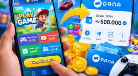 Ilustrasi game penghasil saldo DANA melalui aktivitas bermain dan pengumpulan reward.( Foto AI