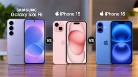 Perbandingan Samsung Galaxy S26 FE dengan iPhone 15 dan iPhone 16. ( Foto AI)