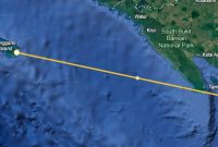 Jarak Pulau Enggano dengan titik terakhir kapal jurnalis hilang (Dok Google Earth)
