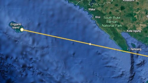 Jarak Pulau Enggano dengan titik terakhir kapal jurnalis hilang (Dok Google Earth)
