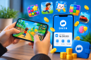 Ilustrasi permainan mobile dan saldo DANA yang menggambarkan peluang mendapatkan hadiah digital melalui aplikasi game. ( Foto AI INBRITA)