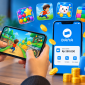 Ilustrasi permainan mobile dan saldo DANA yang menggambarkan peluang mendapatkan hadiah digital melalui aplikasi game. ( Foto AI INBRITA)