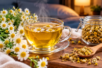 Teh chamomile, minuman herbal yang membantu relaksasi dan kualitas tidur. ( Foto  AI INBRITA)