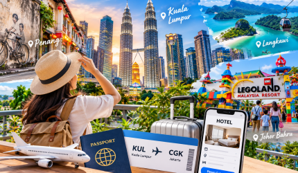 Wisata Malaysia 2027 dengan destinasi Kuala Lumpur, Penang, Langkawi, dan Johor Bahru.