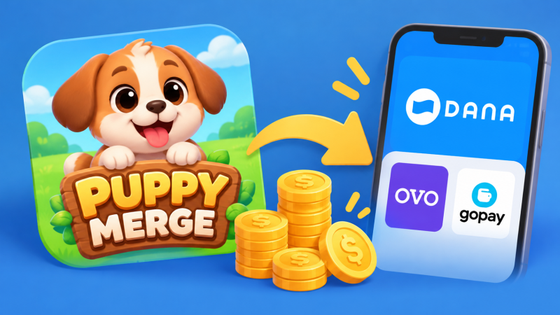 Ilustrasi Puppy Merge, game penghasil uang dengan klaim saldo DANA.