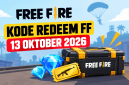 Ilustrasi kode redeem FF 13 Oktober 2026 dengan peti hadiah, diamond, dan voucher senjata Free Fire.