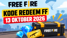 Ilustrasi kode redeem FF 13 Oktober 2026 dengan peti hadiah, diamond, dan voucher senjata Free Fire.