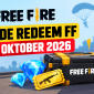 Ilustrasi kode redeem FF 13 Oktober 2026 dengan peti hadiah, diamond, dan voucher senjata Free Fire.