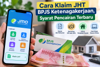 Ilustrasi pencairan saldo JHT BPJS Ketenagakerjaan melalui aplikasi JMO, lengkap dengan syarat dan prosedur klaim online. ( Foto AI)