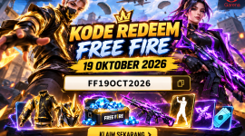 Ilustrasi kode redeem Free Fire tanggal 19 Oktober 2026 dengan tampilan karakter keren dan berbagai hadiah menarik.