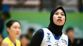 Debut Megawati Hangestri Pertiwi bersama klub barunya, Hyundai Hillstate, pada Kovo Cup 2026 berakhir dengan kekalahan telak. (KOVO)