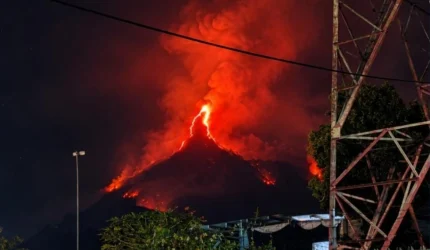 Kebakaran hutan di Gunung Arjuno-Welirang, Pasuruan, petugas berupaya memadamkan api.