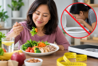 Ilustrasi pola makan sehat untuk menjaga berat badan dan menghindari kebiasaan memuntahkan makanan setelah makan. (Foto inbrita)