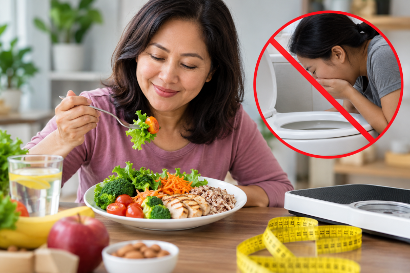 Ilustrasi pola makan sehat untuk menjaga berat badan dan menghindari kebiasaan memuntahkan makanan setelah makan. (Foto inbrita)