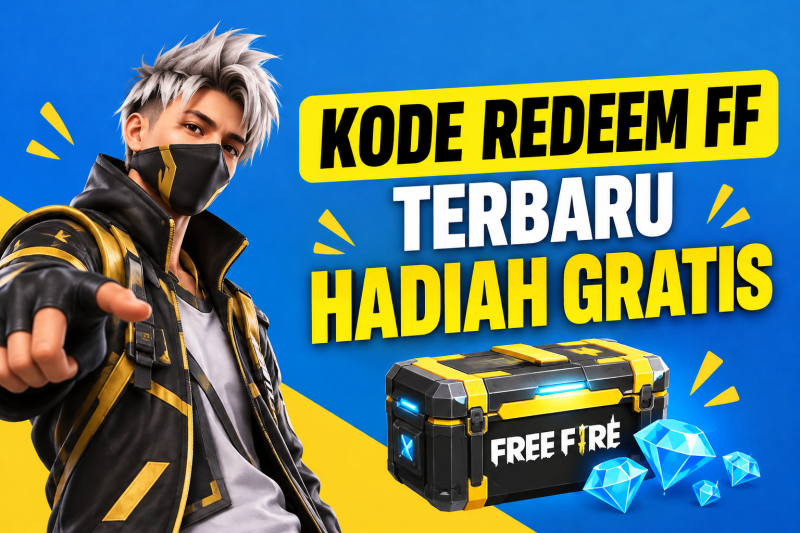 Ilustrasi kode redeem Free Fire terbaru dengan hadiah gratis, bundle eksklusif, weapon loot crate, dan diamond untuk pemain FF.