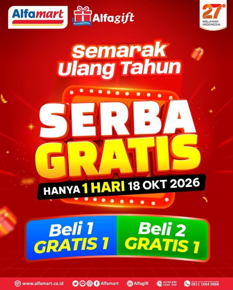 Banjir Promo Ulang Tahun, Ini Daftar Produk Serba Gratis. -Foto Instagram@Alfamart-