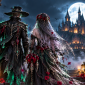 Ilustrasi fantasi bertema pengantin hantu untuk menggambarkan suasana event Halloween.