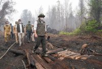 Menhut Raja Juli Antoni memantau penanganan kebakaran hutan dan lahan di Taman Nasional Tanjung Puting.(Foto : Kemenhut RI)