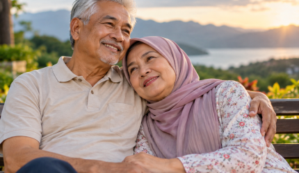 Pasangan lansia 6 Tips Menjaga Keharmonisan menikmati kebersamaan dengan penuh kasih sayang.