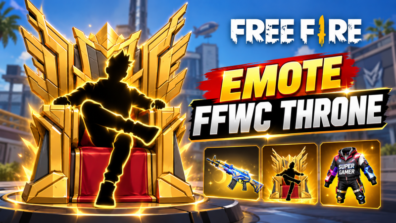 Ilustrasi Emote FFWC Throne Free Fire yang dikabarkan hadir di Toko Prime November 2026.