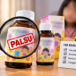 Ilustrasi peringatan vitamin anak palsu yang beredar online.(Foto AI INBRITA)