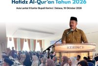 Bupati Kerinci Monadi membuka Seleksi Beasiswa Kerinci Cerdas Cabang Hafidz Al-Qur’an Tahun 2026 di Aula Lantai II Kantor Bupati Kerinci, Senin (19/10/2026) malam.(Foto : Kominfo Kerinci)
