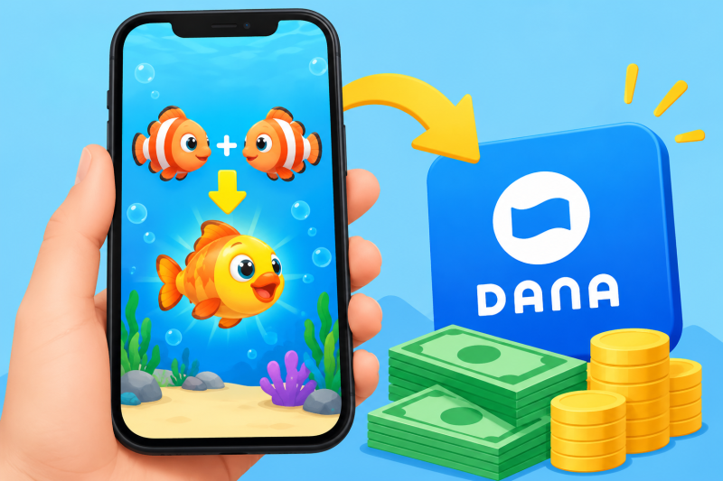 Ilustrasi game gabung ikan yang menawarkan bonus dan penarikan saldo DANA.
