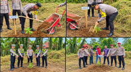 Kapolres bersama jajaran melaksanakan kegiatan penanaman pohon sebagai bentuk kepedulian terhadap lingkungan.