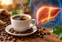 Ilustrasi kopi dan manfaatnya bagi kesehatan hati.(Foto AI INBRITA)