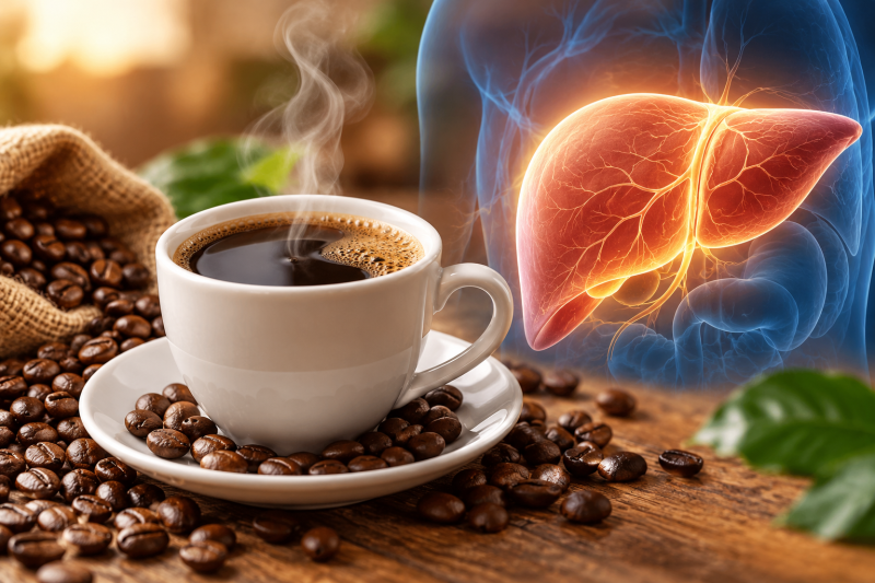 Ilustrasi kopi dan manfaatnya bagi kesehatan hati.(Foto AI INBRITA)