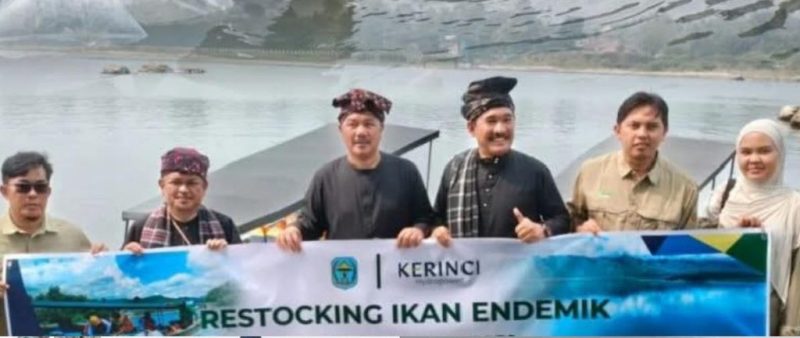 Bupati Monadi menebar bibit ikan semah di Danau Kerinci.