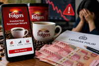 Ilustrasi dugaan penipuan investasi online Folgers yang merugikan delapan warga Palembang. ( Foto AI)