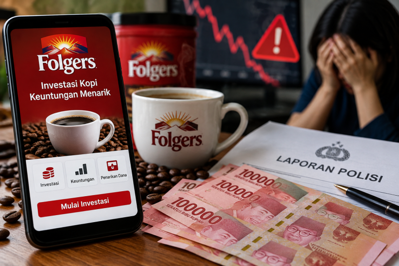 Ilustrasi dugaan penipuan investasi online Folgers yang merugikan delapan warga Palembang. ( Foto AI)