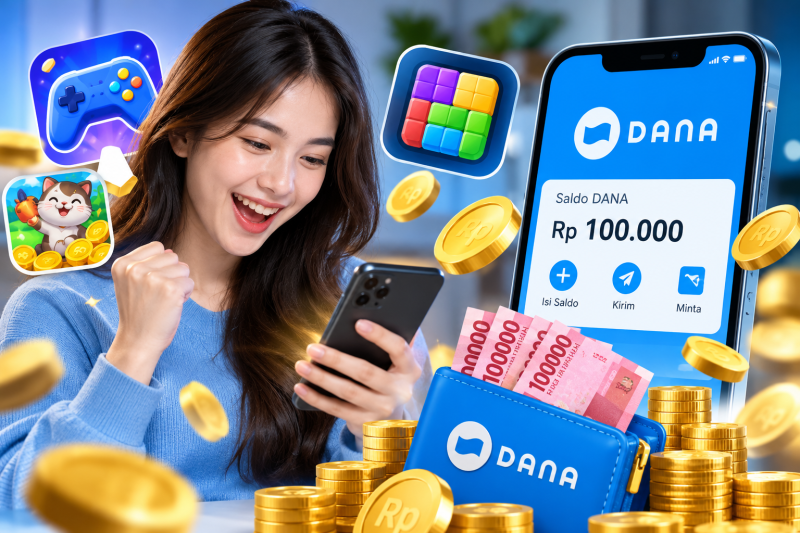 Ilustrasi game penghasil uang dan saldo DANA gratis.