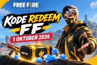 Ilustrasi Kode Redeem FF terbaru 1 Oktober 2026 dengan karakter Free Fire dan berbagai hadiah menarik.