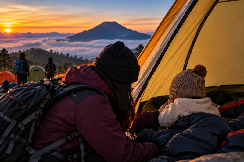 Foto Ilustrasi balita menangis di tenda Gunung Prau.