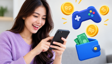 Ilustrasi game penghasil uang melalui ponsel dengan peluang mendapatkan hadiah digital. ( Foto AI INBRITA)
