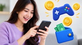 Ilustrasi game penghasil uang melalui ponsel dengan peluang mendapatkan hadiah digital. ( Foto AI INBRITA)
