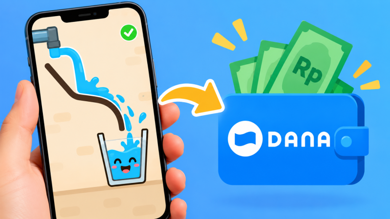 Ilustrasi game Water Go yang menawarkan hadiah dan klaim penarikan saldo DANA melalui permainan puzzle air. ( Foto AI INBRITA)