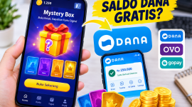 Ilustrasi game mystery box dengan klaim saldo DANA gratis. ( Foto AI inbrita.com)