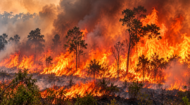 Ilustrasi Kebakaran hutan dan lahan (karhutla) menyebabkan asap tebal dan mengancam lingkungan. ( Foto AI)
